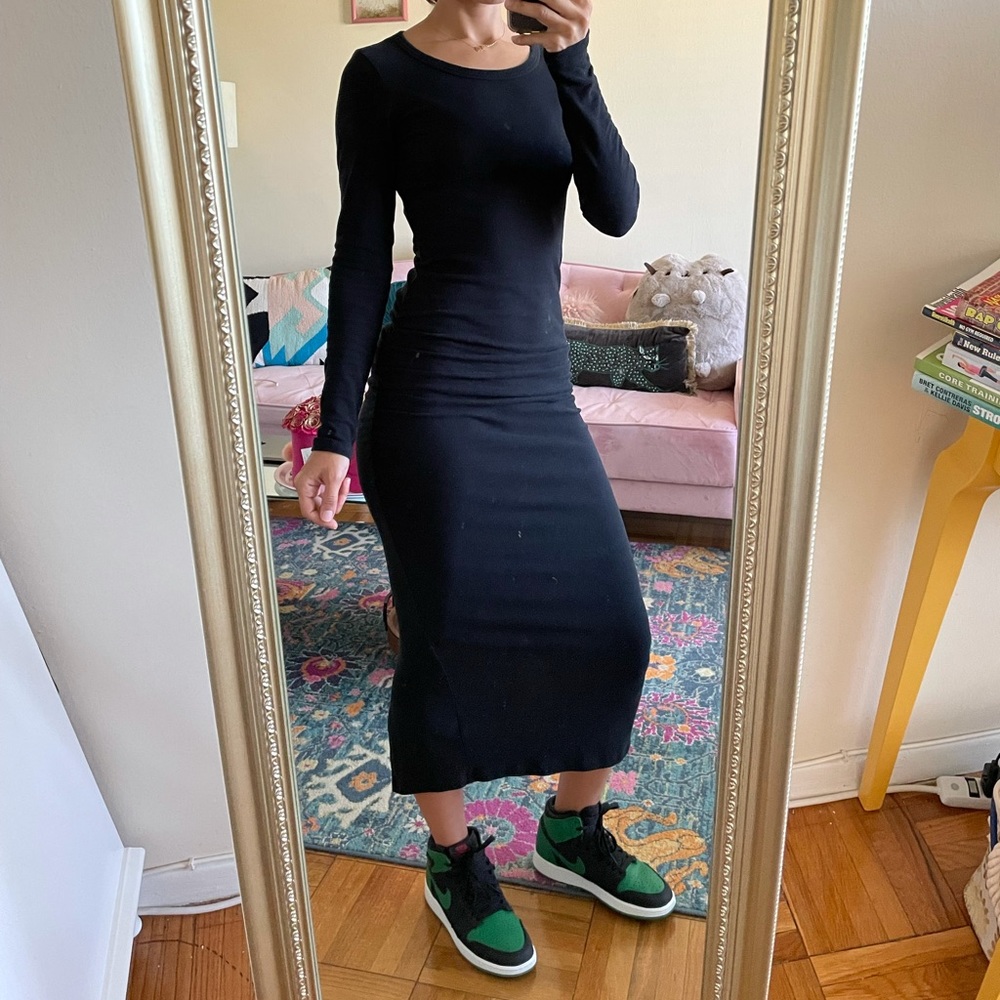 James Perse Longsleeve Cotton Maxi Dress in Black Sz 0